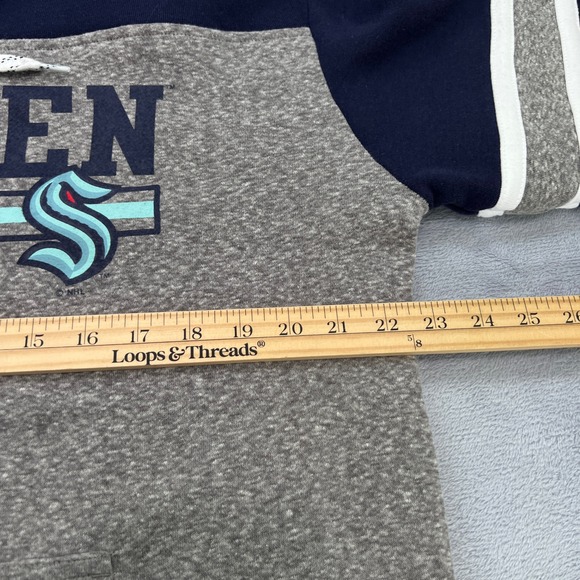 NHL Seattle‎ Kraken Hockey Lace Up Pullover Hoodie Striped Sleeves Medium Logo - Picture 7 of 9